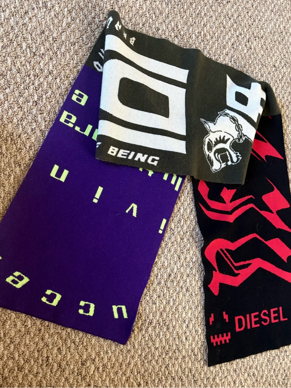 Diesel Black, Purple & Red Logo Graphic Scarf